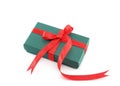 small green gift box with red ribbon bow isolated on white background Royalty Free Stock Photo