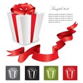 Gift box with red ribbons bow set. Royalty Free Stock Photo