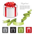 Gift box with red ribbons bow set. Royalty Free Stock Photo