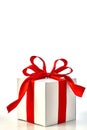 Gift Box Red Satin Ribbon Bow Royalty Free Stock Photo