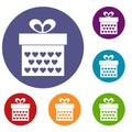 Gift box with ribbon bow icons set Royalty Free Stock Photo