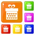 Gift box with ribbon bow icons set vector color Royalty Free Stock Photo