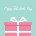 Gift box with ribbon and bow. Present giftbox. Flat design. Happy Valentines Day card. Blue background. Royalty Free Stock Photo