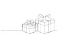 Gift box with ribbon for card, presentation on Christmas, birthday or holiday, continuous one art line drawing. Present Royalty Free Stock Photo