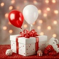 gift box with ribbon and bow red gift box with balloons gift box with ribbon Royalty Free Stock Photo