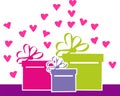 Gift box with ribbon and hearts