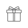 Gift box with ribbon line icon, outline vector sign, linear style pictogram isolated on white. Royalty Free Stock Photo