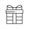 Gift box with ribbon line icon. Present, giftbox. Party celebration birthday holidays theme. Sign and symbol. Vector