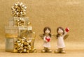 Gift box with ribbon and little angels. Valentines decoration Royalty Free Stock Photo