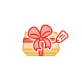 Special present from above, gift box and ribbon, awaiting to be opened, line icon Royalty Free Stock Photo