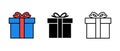 Gift box with ribbon, vector icons set. Color and black holiday box. Line Surprising gift box Royalty Free Stock Photo