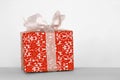 Gift box with ribbon on white background Royalty Free Stock Photo
