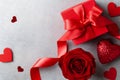 Gift box, rose flower and hearts for Valentines day card Royalty Free Stock Photo