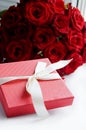 Gift box and roses Royalty Free Stock Photo