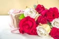 Gift box and roses background Royalty Free Stock Photo