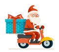 Gift Box Santa Claus Delivery Courier Scooter Symbol Box Icon Concept Isolated Cartoon Flat Design Vector Illustration Royalty Free Stock Photo