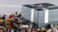 Gift box with semiprecious stones close up