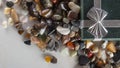 Gift box with semiprecious stones close up