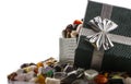 Gift box with semiprecious stones close-up