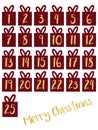 Gift box set with gold foil numbers vector illustration. Advent calendar. Waiting for Christmas countdown. Days till until