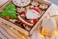 Gift box with a set of New Year gingerbread Royalty Free Stock Photo