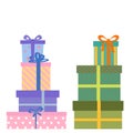 Gift box set. Stack of different presents for Christmas holiday. Big pile of gift boxes in festive wrapping paper with Royalty Free Stock Photo