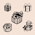 Gift box set vector design outline icon element cartoon Royalty Free Stock Photo