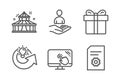 Gift box, Share idea and Recruitment icons set. Circus, Touch screen and File settings signs. Vector Royalty Free Stock Photo