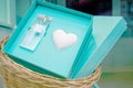 Gift box in showcases, give presents, celebration, surprise