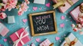A gift box with a sign that says we love you mom