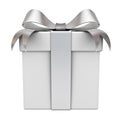 Gift box with silver ribbon bow Royalty Free Stock Photo