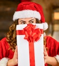 Gift box. Special offer. Woman enjoy christmas. Pretty girl ready to celebrate christmas. Fashion shop. Celebrate Royalty Free Stock Photo