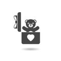 Gift box with teddy bear inside icon with shadow Royalty Free Stock Photo