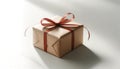 Gift box with terracotta red ribbon. AI Generated Royalty Free Stock Photo