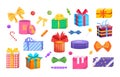 Gift box with tie bow. Present wrapped gift box differents shapes with ribbons, bows. Royalty Free Stock Photo