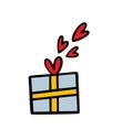 Gift box tied with a bright ribbon with a bow. Vector illustration of romantic surprise for a holiday or birthday party