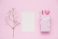 Gift box tied with pink ribbon and white flowers for mothers day Royalty Free Stock Photo