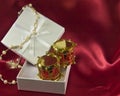 Gift box with toy drum Christmas decorations Royalty Free Stock Photo