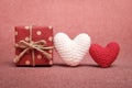 Gift box and two adorable handmade heart crochet.