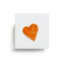 Gift box for Valintines day. Envelope from paper with orange heart on the white background