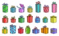 Gift box vector color set icon. Illustration of isolated color icon gift box with ribbon. Vector illustration set christmas Royalty Free Stock Photo
