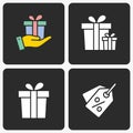 Gift box vector icon set on black background. Royalty Free Stock Photo