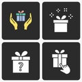 Gift box vector icon set on black background. Royalty Free Stock Photo
