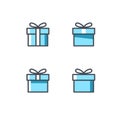 Gift box vector icon set. Presents blue filled outline sign isolated on white. Sale, shopping concept.