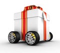 Gift box on wheels