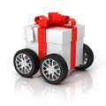 Gift box on wheels 3d rendering