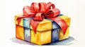 Gift box on white background. Watercolor painting Royalty Free Stock Photo