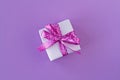 Gift box with white polka dot ribbon bow Royalty Free Stock Photo