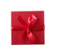 Gift box with white ribbon isolated on red background. Clipp Royalty Free Stock Photo