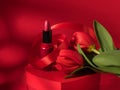 Gift box for women, mothers day, lipstick and red tulips